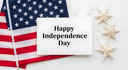 Fototapeta premium Independence Day Greeting Card with American Flag on White