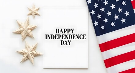 Obraz premium Independence Day White Background with American Flag and Stars