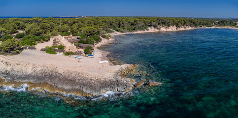 old fishermen's houses, cape s'Estalella, s'Estanyol, Llucmajor, Mallorca, Balearic Islands, Spain