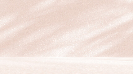 Obraz premium Empty rose pink cream beige glitter room studio with shadow of leaves for product presentation. Autumn Summer Love Romance Sweet Wedding Anniversary Celebration backgrounds. Cosmetic beauty showroom.