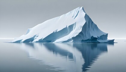 An enormous iceberg reflects in tranquil Arctic waters under a soft, overcast sky.
