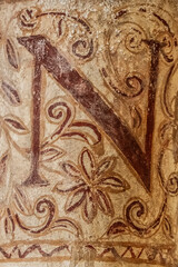 Painted tiles in the Cloister of Sant Bonaventura, medieval origins, Llucmajor, Mallorca, Balearic...