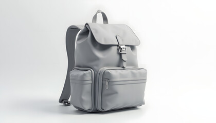 Simple grey hiking backpack. Represents outdoor adventure, travel, exploration, or essential gear. Functional and iconic.

