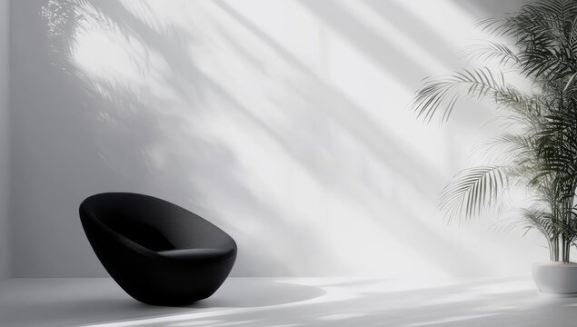 Minimalist black chair in a sunlit white room