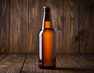 Brown Beer Bottle on Dark Wooden Surface