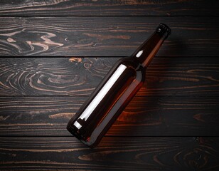 Brown Beer Bottle on Dark Wooden Surface