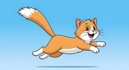 Fototapeta premium Playful Orange Cat Cartoon Illustration Leaping, Happy Feline Image