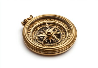 Antique gold compass isolated on white background