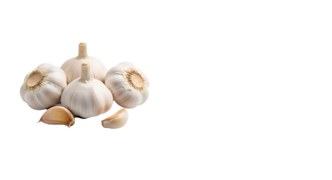 Fresh Garlic Bulbs and Clovesisolated on transparent background Whole and Separated Garlic Cloves 