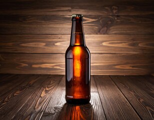 Brown Beer Bottle on Dark Wooden Surface