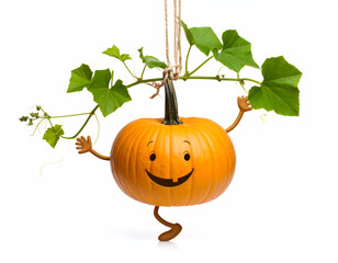 Giggling Pumpkin A Clumsy Cartoon Veggie Hanging by a Vine