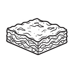 Hand drawn illustration of delicious lasagna with layers of pasta and cheese in black and white