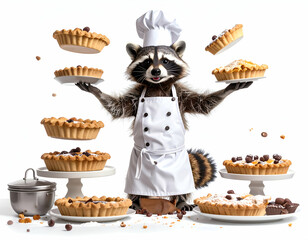Chef Raccoon Juggling Pies A Hilarious Cartoon Kitchen Scene