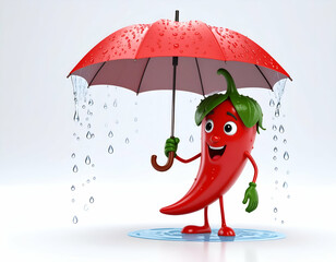Spicy Cartoon Chili Pepper Under Umbrella A Rainy Day Adventure