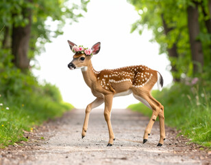Forest Fairy A Baby Deer's Graceful Dance in a Floral Crown