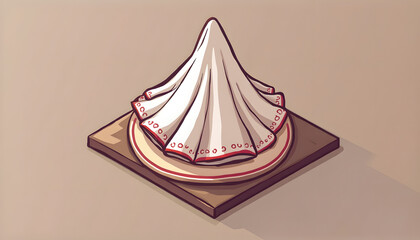 Stylized food dish resembling a conical structure with layered textures. Represents culinary art, unique presentation, or gourmet food. Creative and intriguing.

