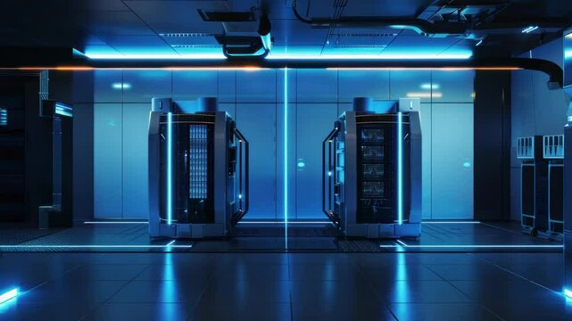 Futuristic server room with advanced racks