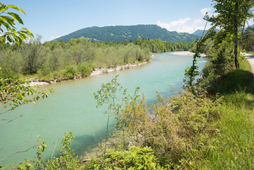 beautiful green Isar river, near Bad Tolz, bavarian landscape