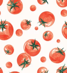 Gardinen Küche Muster  Seamless watercolor tomato pattern. Cute and vibrant seamless pattern. Ideal for fabric prints, wallpapers, packaging, and creative backgrounds.  © JH Lemon
