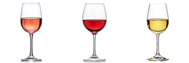 Set of glasses with different wine isolated on transparent background PNG