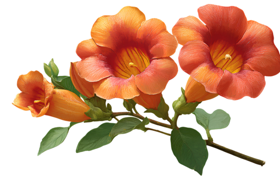 Trumpet Vine flower, transparent background PNG clipart cutout