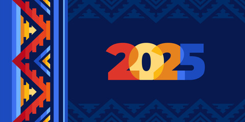 Native american heritage month 2025 greeting. Vector banner, poster, card, content for social media with Native american heritage month, november. Blue background with native tribal pattern.