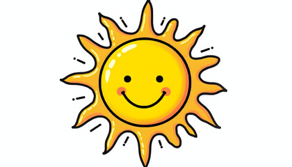 Cute cartoon smiling sun. Represents happiness, summer, warmth, or positive energy. Cheerful and joyful.

