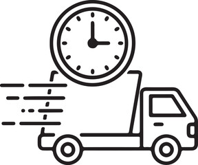 Vector illustration of a cartoon delivery truck with a clock face concept
