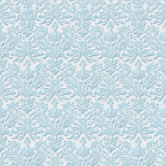 A blue and white patterned wallpaper with flowers