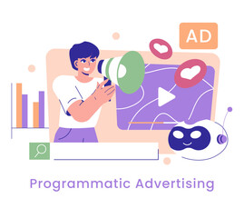 AI In Marketing. Flat Vector Illustration