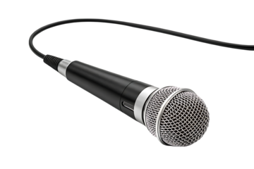 Studio microphone with cable for vocal recording on transparent background