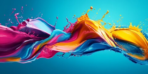 Abstract Colorful Paint Splashes on Teal Background