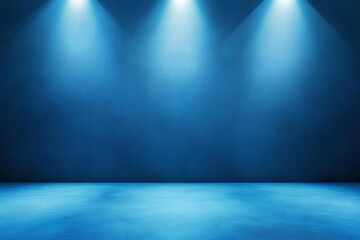 Blue studio backdrop with spotlights, empty stage
