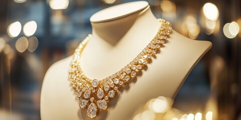 Exquisite Diamond Necklace on Mannequin in Luxury Jewelry Store