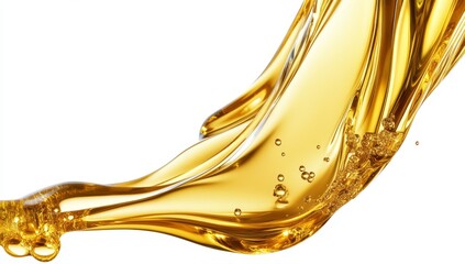Golden liquid splash isolated on white background