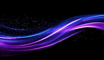 Abstract vibrant purple and blue light trails on black background