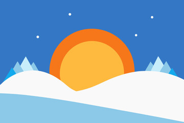 Obraz premium Minimalist Winter Landscape with Mountains Snow Sun and Stars in Flat Design