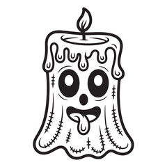  Spooky Halloween Candle with Dripping Wax and Cute Face Line Art Illustration