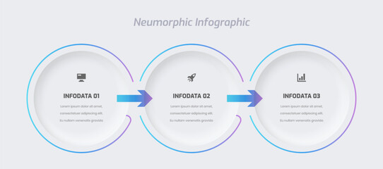 Business neumorphic infographic presentation with gradient color circle label 3 option and icon