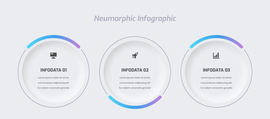 Business neumorphic infographic presentation with gradient color circle label 3 option and icon