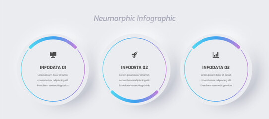 Business neumorphic infographic presentation with gradient color circle label 3 option and icon