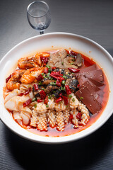 Assorted seafood blood soup