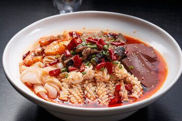 Assorted seafood blood soup