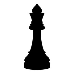 Bold silhouette of a queen chess piece against a stark white backdrop