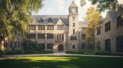 The historic university building with its majestic stone walls
