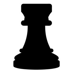 Stylized black silhouette of a rook chess piece isolated on white background