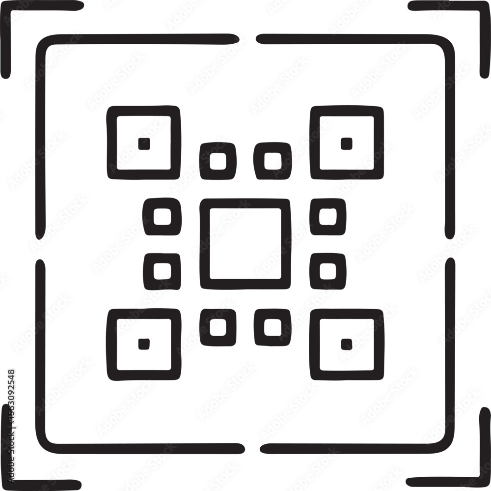 Poster black qr code scanner icon, minimal ui symbol with square frame, scan interface, flat clean design