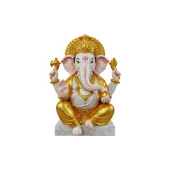 Decorative marble statue of Lord Ganesha with golden accents and spiritual posture