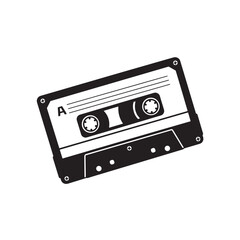 Obraz premium Black and white cassette tape vector illustration for retro music design and ornament set