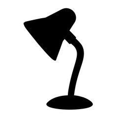 Black silhouette of a gooseneck desk lamp on a white background